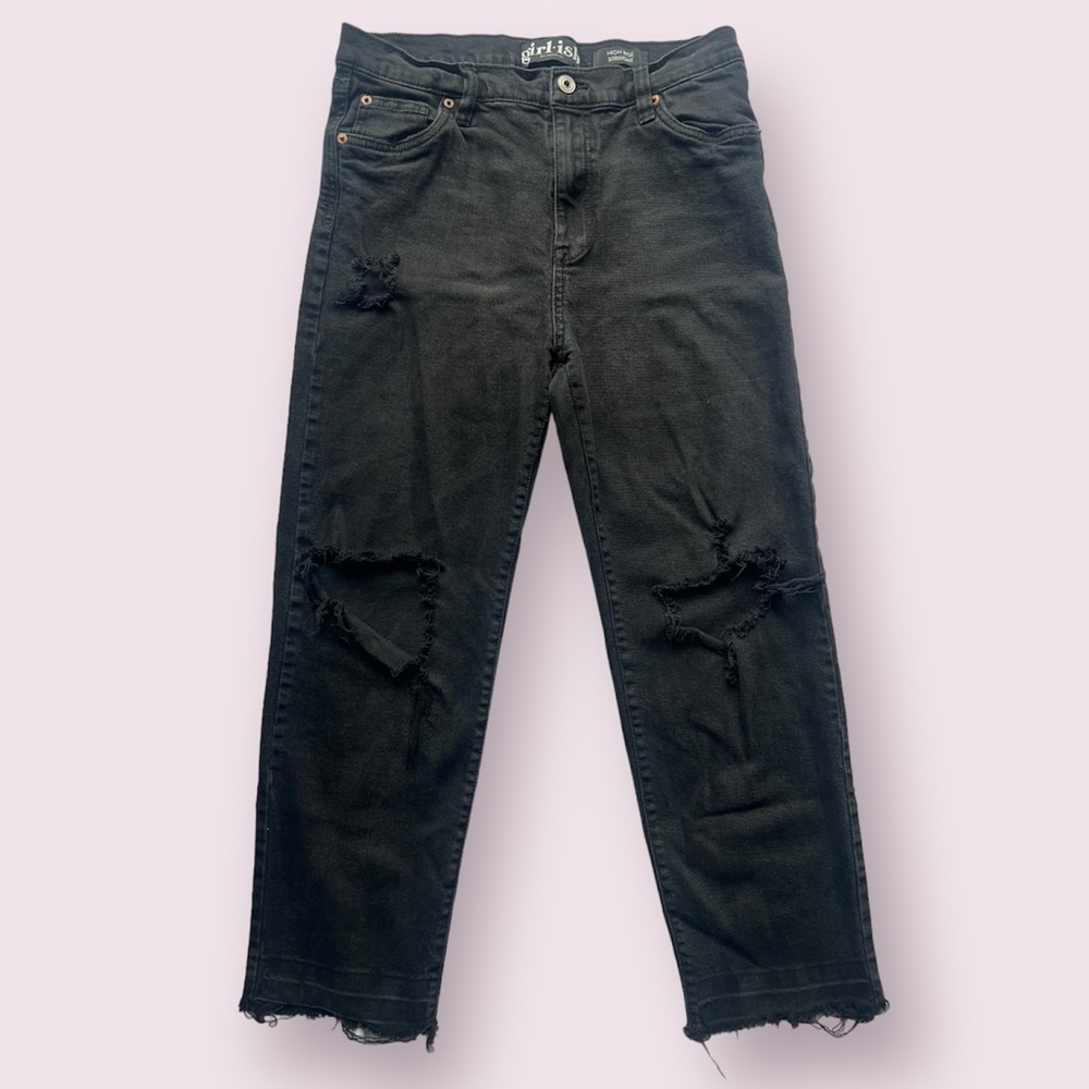 Girlish Black High Rise Distressed Straight Jeans 29